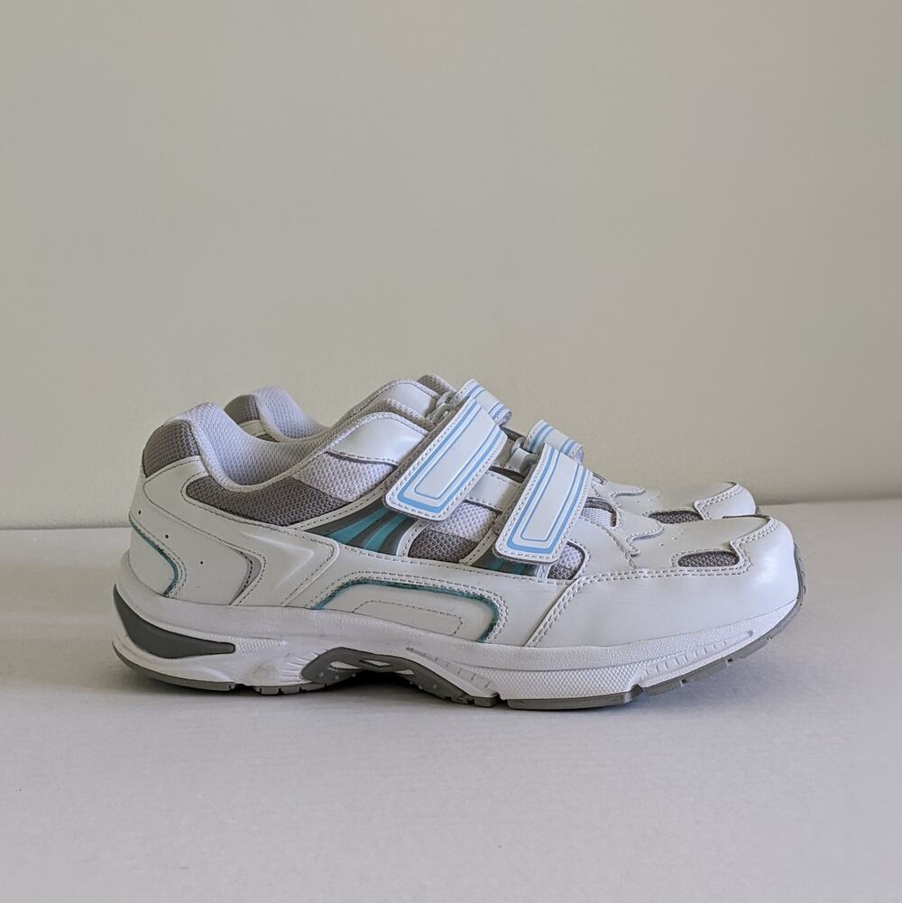 Vionic Tabi Leather Womens 11 Wide Hook & Loop White Blue Walking Sneakers